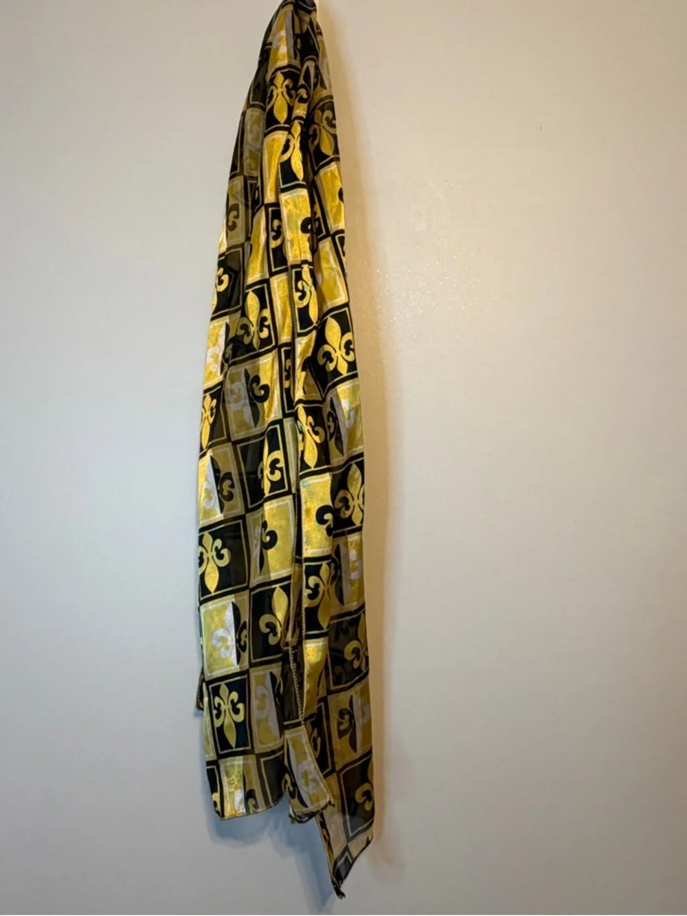 Yellow and Black Fleur-de-Lis Silk Scarf Wrap